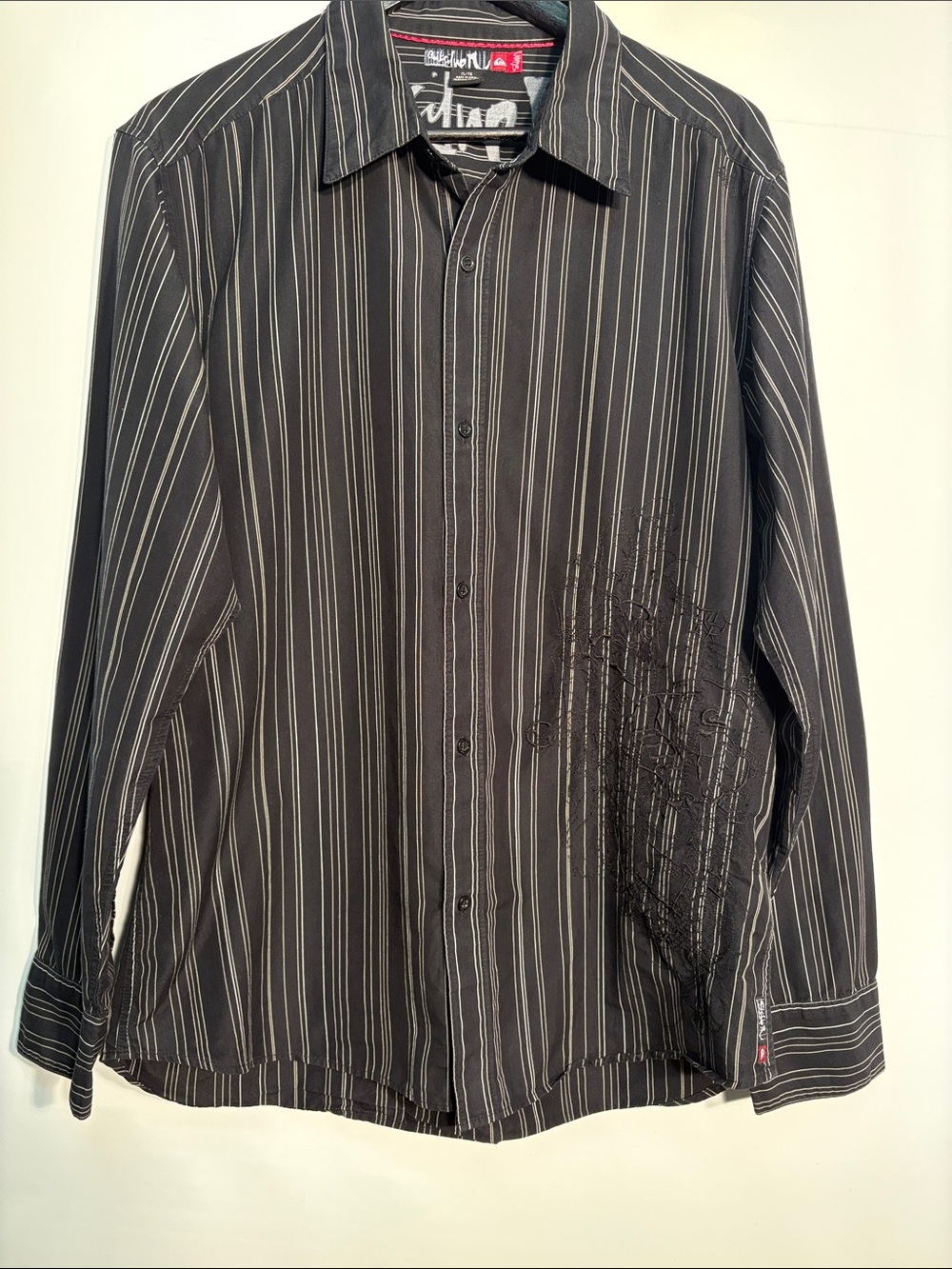 Quiksilver Black Pinstripe Long-Sleeve Button-Down Shirt